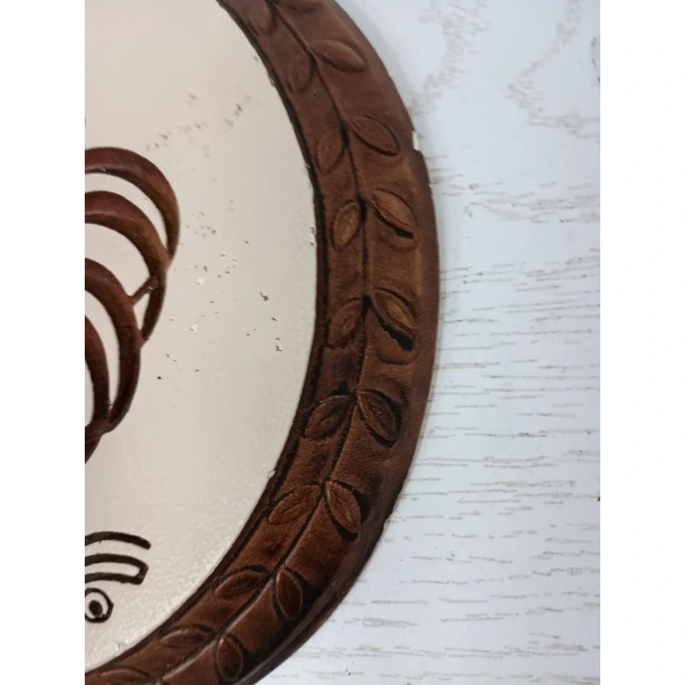 Vintage Rooster Wall Plaque Round Chalkware Carved Folk Art Farmhouse Country